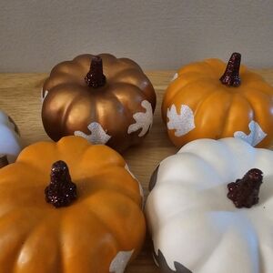 Decorative Pumpkins Set in Orange Brown and White
